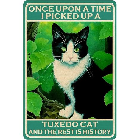 Plaque métallique chat drôle pour salle de bain – Cadeau pour amateurs de chats blancs et de chat tuxedo (1/5)