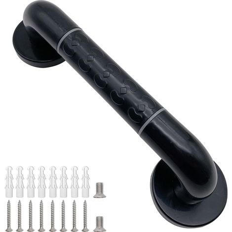 Barre d'appui de bain avec poignée antidérapante en acier inoxydable pour salle de bain âgée, aide à la mobilité - 30 cm - Noir (1/5)