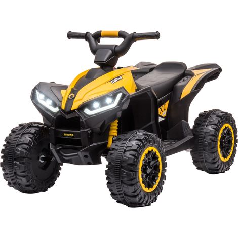 Quad électrique enfant 12V 2 moteurs 2 vitesses 3-6 km/h phares LED klaxon poignée ergonomique jaune