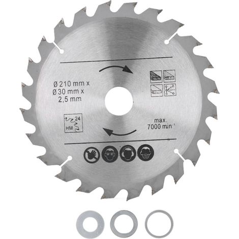 Lame de scie circulaire carbure 210 mm pour coupe bois et plastique, scies à onglet et de table, 24 dents.