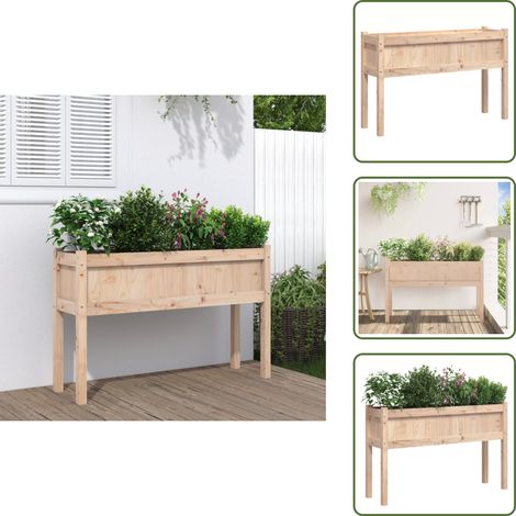 The Living Store Jardinières avec pieds 110x31x70 cm bois de pin massif - Jardinière En Bois - Jardinière Extérieure - Pot De Fleurs Extérieur - Décoration Jardin - Planter Bois (1/5)