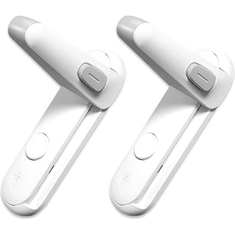 Child safety door handle lock, baby safety door handle lock, easy to install and use, adhesive design, no tools or drilling required (white, 2-pack)
