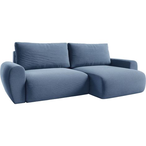 Schlafsofa mit Ottomane Paullo, Stauraum, reversibel, verstellbar, 253x153 cm blau