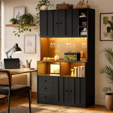 Mueble de cocina columna 100 x 40 x 180 cm con LED, USB y botellero DESVIAE (1/5)