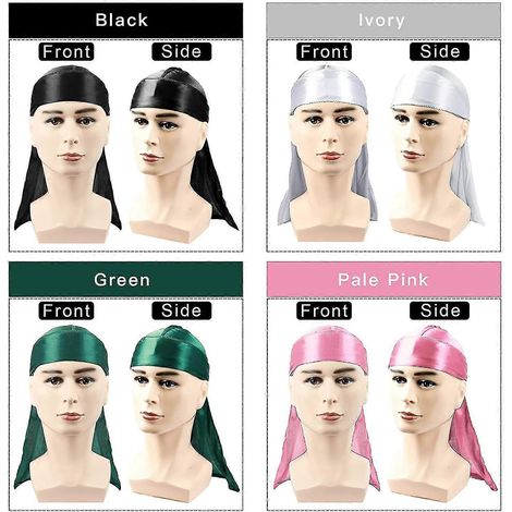 4er-Pack seidige Durags, Seiden-Durag für Männer und Frauen mit Wellenfrisuren, Seiden-Durag-Packung mit 1 Wellenkappe, seidiger Satin-Durag mit extra langen Enden-light blue (1/4)