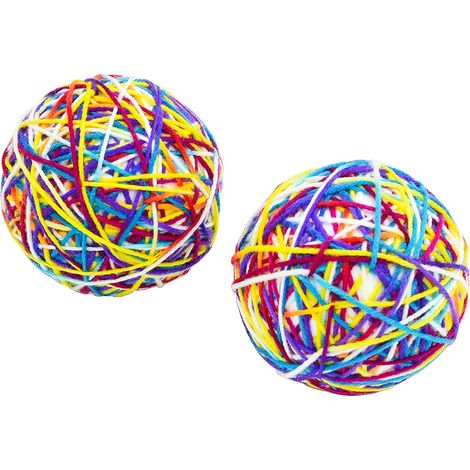 2 pelotas de juguete para gatos, pelota con cascabel interactivo, pelota de lana colorida para mascotas (1/5)