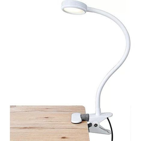 Lampe à clip métallique/lampe de lecture/pince pour veilleuse pour bureau, tête de lit et ordinateur (blanc) (1/5)