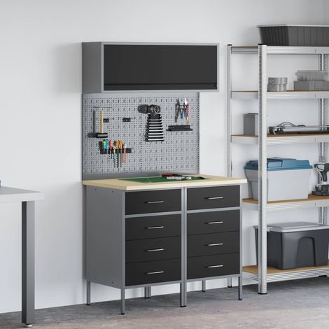 vidaXL Ensemble de placards de travail avec tiroir 5 pcs Noir (1/5)