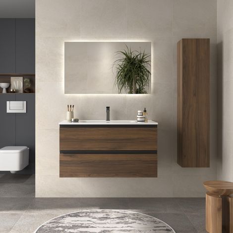 Cygnus Bath – Meuble de salle de bain 100cm – Vasque en porcelaine blanche – Tiroirs à fermeture amortie – MDF résistant à l'humidité (1/5)