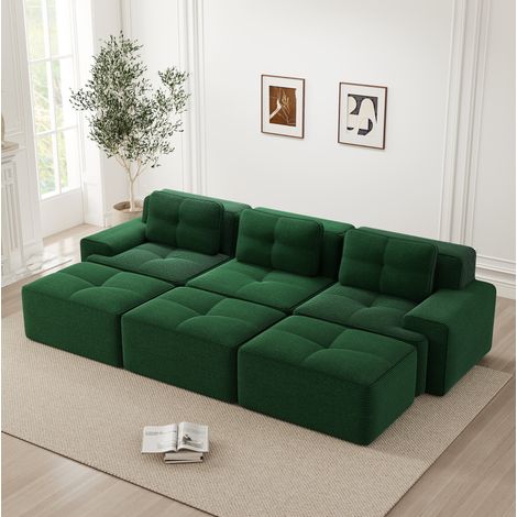 Diván modular esquinero sin estructura de terciopelo acanalado verde OKWISH (1/5)