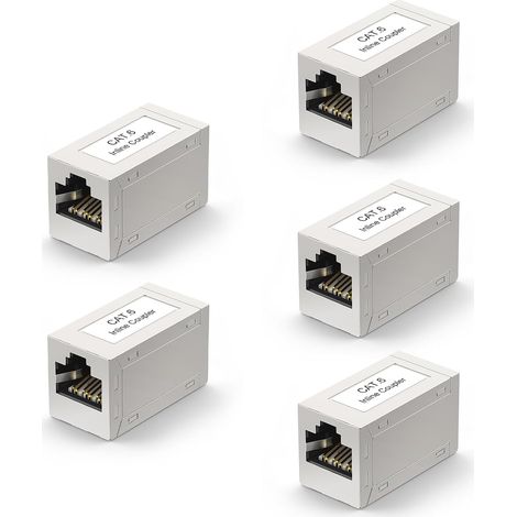 VCE Coupleur RJ45 Cat6 Lot de 5 Adaptateur Ethernet Réseau à Femelle Blindé pour Rallonge Câble Ethernet CAT6 CAT5 CAT5E, Switch / TV / PS4 / ADSL / Modem / TV Box / Router / PC (1/5)