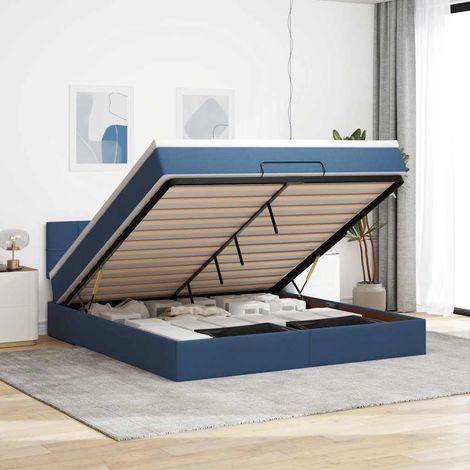 Ottoman-Bett mit Matratze & LEDs Blau 160x200 cm Stoff
