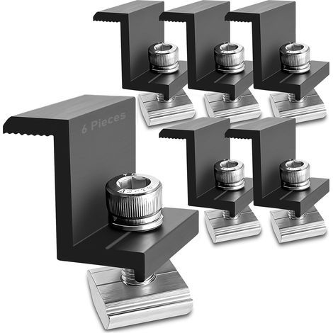 Kit de Fixation Panneau Solaire, Lot de 6 Supports de Panneau Solaire 30mm, Bornes d'extrémité en forme de Z avec Ecrous et Boulon, pour Rail de Montage Photovoltaïque,Toiture,Mural (1/5)