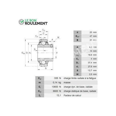 Roulement de palier GYE20-KRR-B-INA