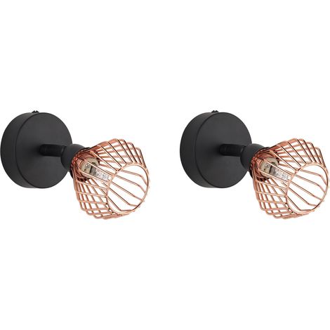 Conjunto de 2 lámparas de pared aplique de metal cobre ajustable industrial Volga
