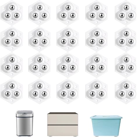 Set di 20 rotelle autoadesive per mobili (bianche), mini rotelle piatte per scatole portaoggetti, ideali per piccoli mobili. (1/4)