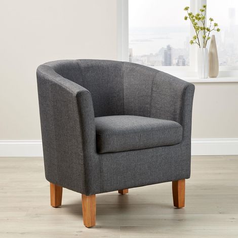 Dark Grey Fabric Tub Chair Wooden Legs Armchair Living Room Modern Office (1/5)