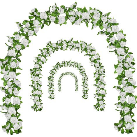Lot de 6 guirlandes de fleurs artificielles à suspendre pour fête de mariage, mur, jardin, table, décoration d'intérieur (blanc) (1/5)