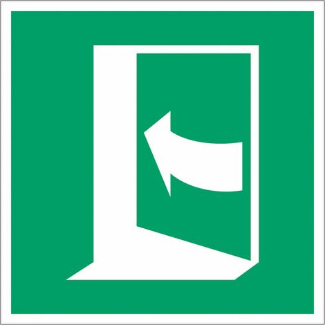 Pannello adesivo ISO 7010 "Porta di emergenza con apertura a sinistra" - E022