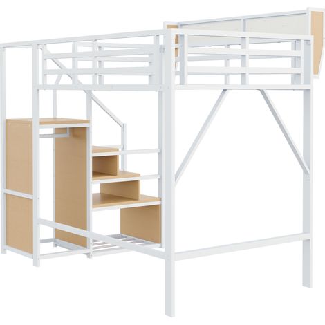 Lit mezzanine métal avec étagère modulable 140cm hauteur (1/5)