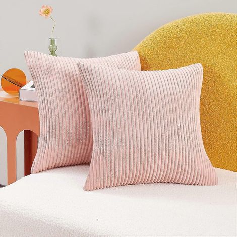 Housse de coussin en velours côtelé, 45 x 45 cm (largeur x longueur), pour la maison, le salon, la chambre, le jardin, rose, lot de 2 pièces (1/5)