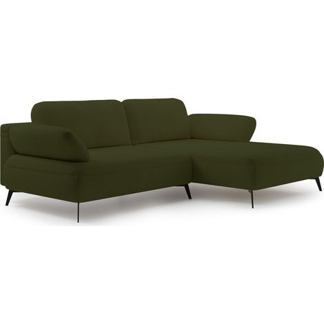 Selsey Avolla – Ecksofa mit Schlaffunktion, Bettkasten und hydrophober Chenille, rechtsseitig, Olivgrün