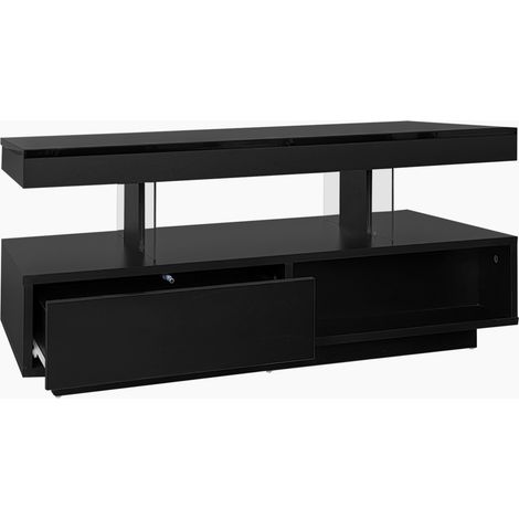 Mesa de centro negra brillante 95x50x42,5 cm, 4 insertos de vidrio, 2 cajones y 2 huecos (1/5)