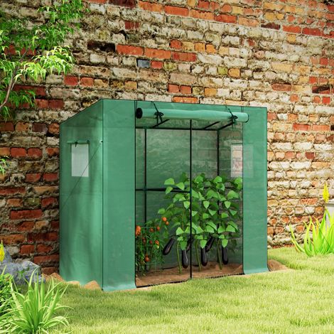 Mini serre - serre appatissée avec porte roulante et fenêtres en treillis - pour fleurs - résistante aux UV - plantes - semis - verdure