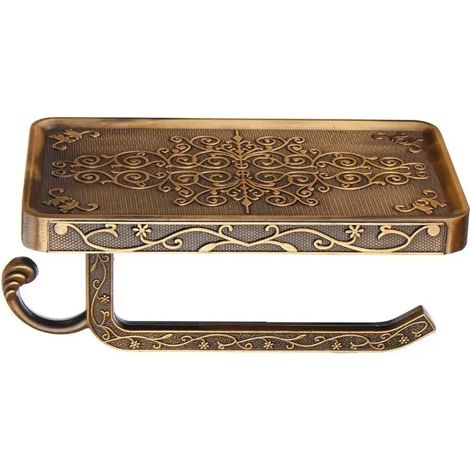 (1 pièce dorée) Support mural antique sculpté pour téléphone portable en alliage de zinc, avec étagère, porte-serviettes et porte-papier toilette. (1/5)