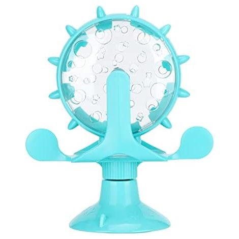 Jouet pour chat HEEPDD Moulin à vent, distributeur de croquettes interactif rotatif anti-fuite avec base à ventouse et trou de fuite (bleu)