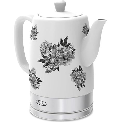 bouilloire électrique, base d'alimentation à 360 degrés, range-câble d'alimentation intégré, poignée froide au toucher, sans BPA, 120 volts, Floral Noir (1/5)