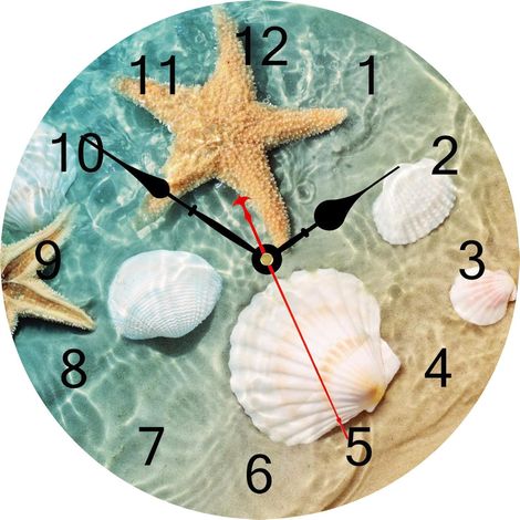 Reloj de pared con forma de estrella de mar, preciso, silencioso, sin tictac, decorativo, fácil de leer, para dormitorio, salón o cocina, 34 cm