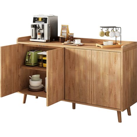 Sideboard mit 4 Türen und Verstellbaren Einlegeböden, Offener Ablage, für Esszimmer, aus MDF, 140 x 40 x 84 cm (1/5)