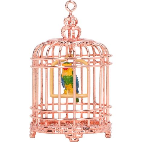 Cage à oiseaux miniature en métal doré rose pour maison de poupée 1/12, décoration et accessoire photo 1/6, finition métallique élégante (1/5)