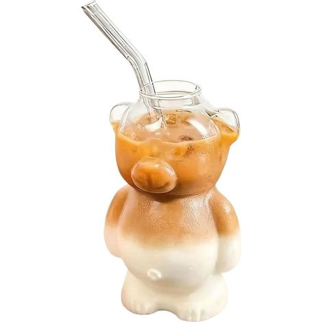 Niedlicher Bären-Glasbecher mit Strohhalm (1/5)