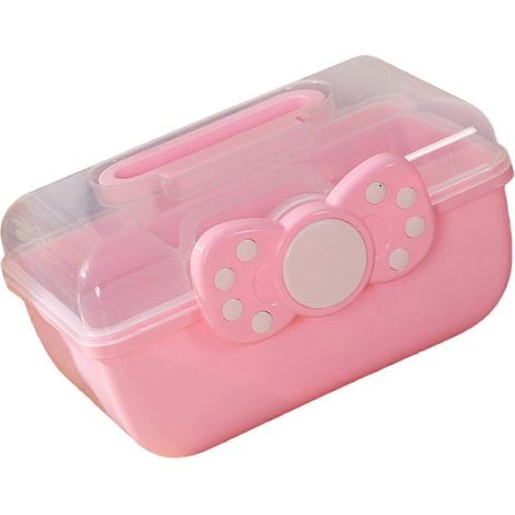 Boîte de rangement pour accessoires de cheveux, boîte de rangement pour bijoux avec poignée, porte-nœuds pour cheveux, organisateur mignon pour loisirs créatifs et maquillage-Pink