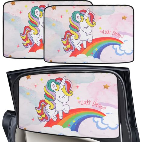 2 Stück Baby-Auto-Sonnenschutz, buntes Einhorn-Sonnenschutz für Auto, blockiert UV-Strahlen, magnetischer Seitenfenster-Sonnenschutz für das hintere Auto, Sonnenschutz für Kinder und Haustiere