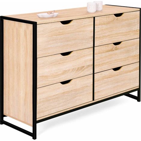 Idmarket – Commode enfant 6 tiroirs 115 cm – Bi-matière bois et métal – Pieds métalliques pour stabilité – Design industriel