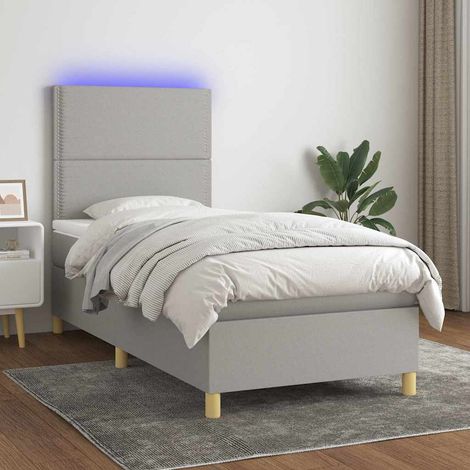 Cama box spring colchón y luces LED tela gris claro 100x200 cm (1/5)