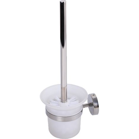 Brosse WC avec support, set salle de bain inox et bol en verre trempé, fixation murale adhésive (1/5)