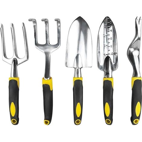 Kit d'outils de Jardinage, Ensemble d'outils de Jardinage Comprenant truelle, Transplantation, désherbeur, Fourche à désherbage avec têtes en Fonte d'aluminium Robuste et poignées ergonomiques