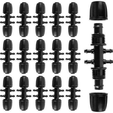 15 conectores para mangueras de jardín, conectores en T con extremos dentados, accesorios de riego de 6 vías (1/5)