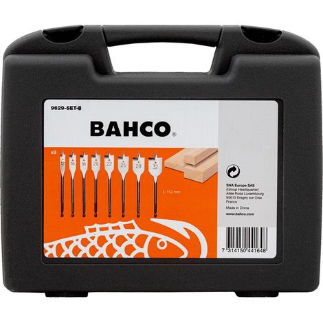 Bahco 9629-SET-8 Flat Wood Drill Bit Set 8 Piece 12-32 mm Quick Change Hex Shank