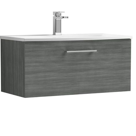 Balterley Modern Bathroom 1 Soft Close Drawer Wall Hung Vanity & Basin, Anthracite, 800mm