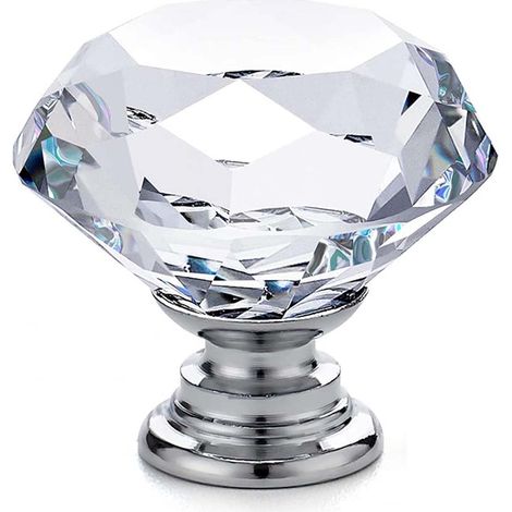 TONCHEAN 20 x poignées et boutons de meubles en verre – poignées de porte d'armoire – poignées de tiroir – diamant en verre cristal transparent + base argentée – 30 x 28 mm (1/5)