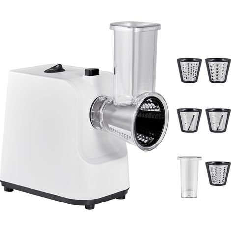 Râpe à Fromage Électrique, 200W, Coupe-Légumes avec 5 Accessoires, Hachoir à Fruits et Fromage, Acier Inoxydable, Pour Salades et Cuisine (1/5)