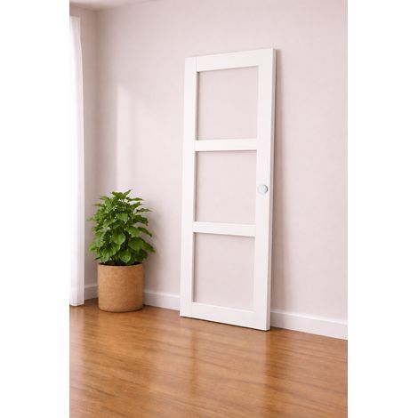 Puerta corredera Kenya blanca con acristalamiento transparente H204 x L73 cm, conchas blancas Gd Menuserías (1/4)