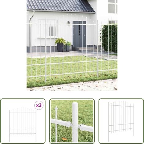 vidaXL Stahlzaun - Gartenzaun 3 pcs Weiß 170 x 215 cm Pulverbeschichteter Stahl (1/5)