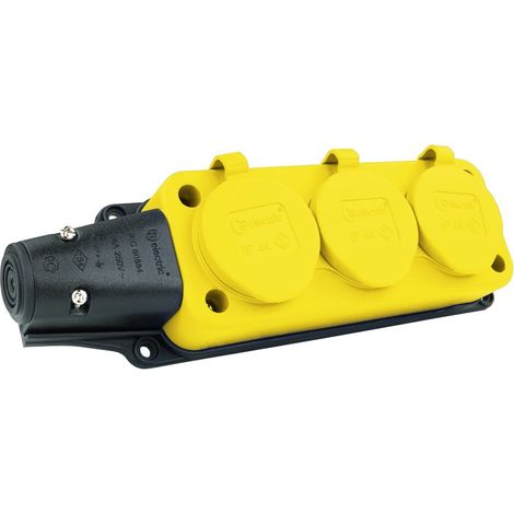Steckdosenleiste mit 3 Steckdosen OHNE Kabel, Schuko-Verteiler, gelb (1/5)