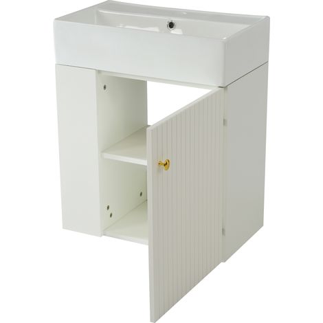 Mueble de baño con lavabo cerámico y armario 55 cm blanco con estantes laterales HOMVRA (1/5)